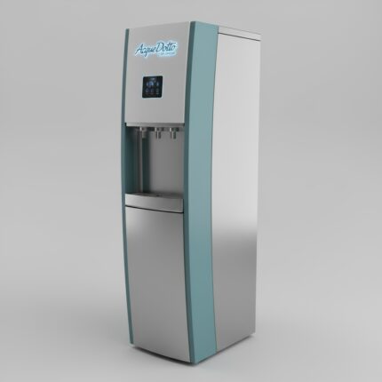 Erogatore acqua da terra AcqueDotto - Design bianco turchese, logo retroilluminato, 3 taps cromati