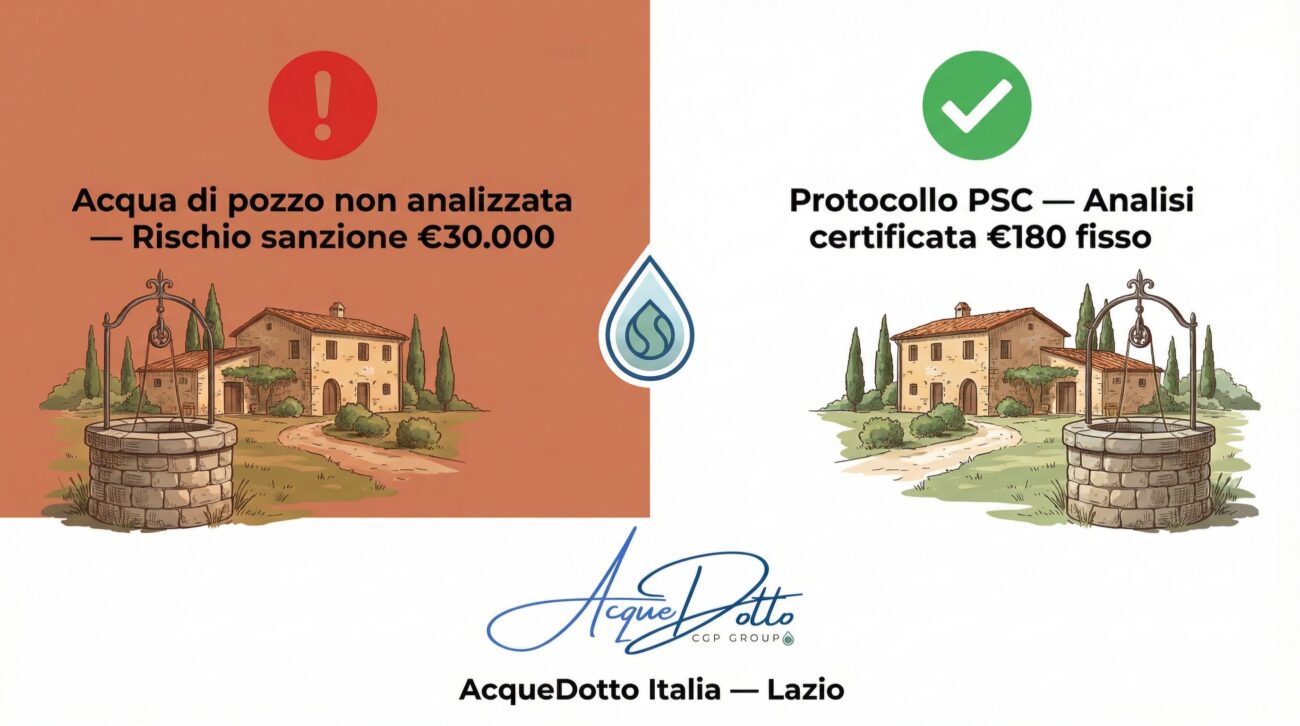 Acqua di pozzo in agriturismo nel Lazio — analisi certificata e trattamento Protocollo PSC AcqueDotto Italia