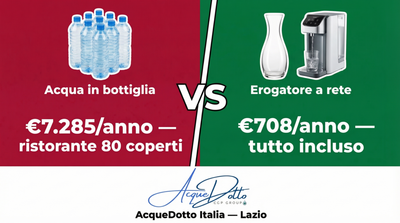 Costo acqua in bottiglia ristorante Italia — confronto con erogatore acqua a rete professionale