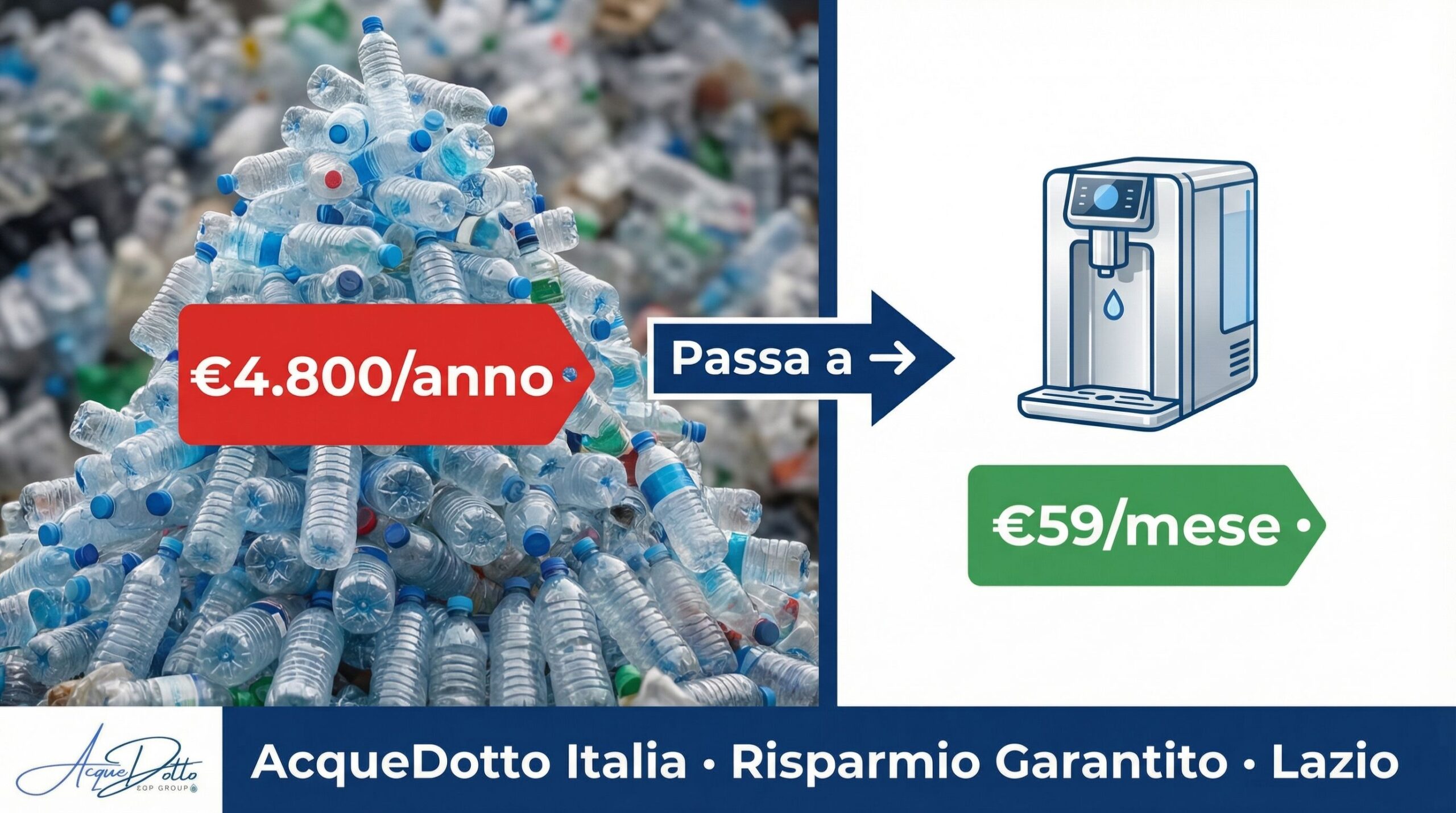 Risparmio acqua microfiltrata ristorante — da 4.800 euro bottiglie a 59 euro mese erogatore Lazio