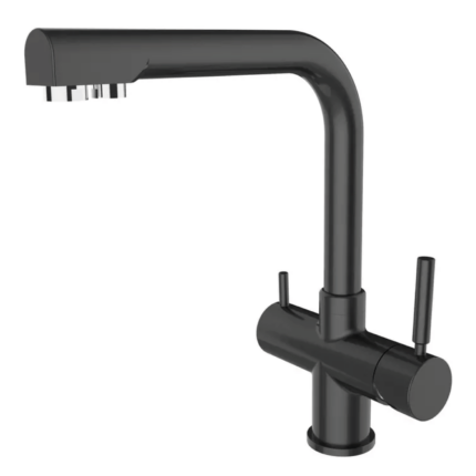 Rubinetto da Cucina 4 Vie Nero Opaco – 2 Rete + 2 Depurata 3/8"